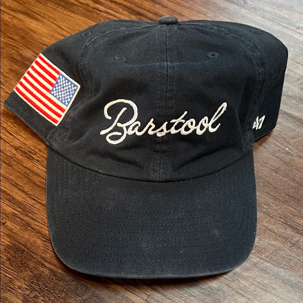 47 Navy Barstool Script Hat with American Flag Patch